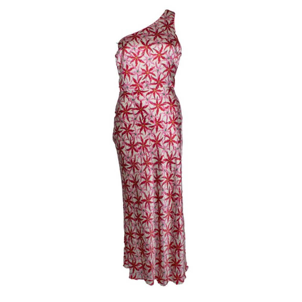Saloni, one shoulder printed silk satin midi dress